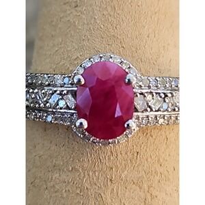 Sterling Silver Niassa Ruby Diamond Ring 9mmx6mm Halo Estate STS 925 Size 9 (B)
